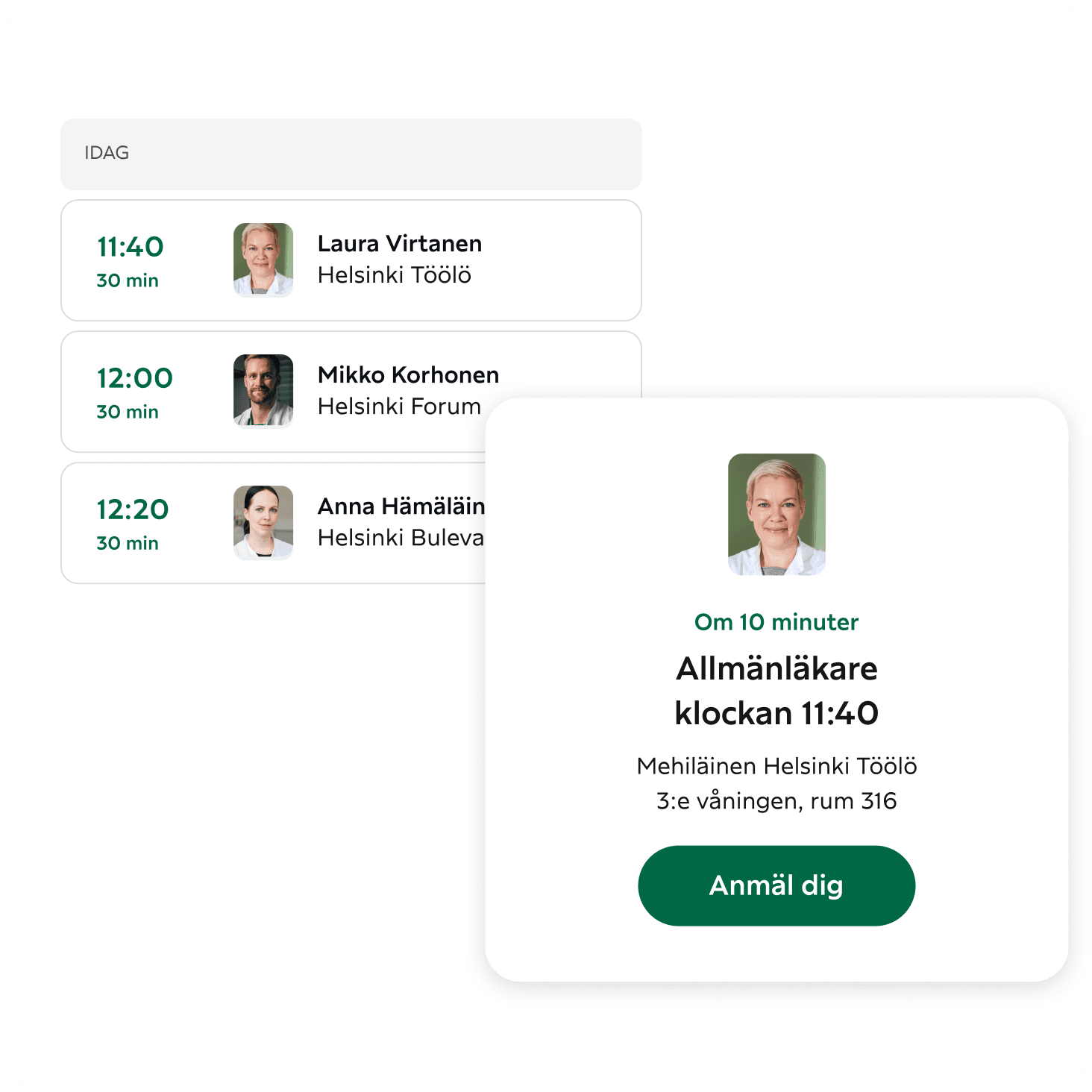 En skarmdump av tidsbokning pa Digikliniken