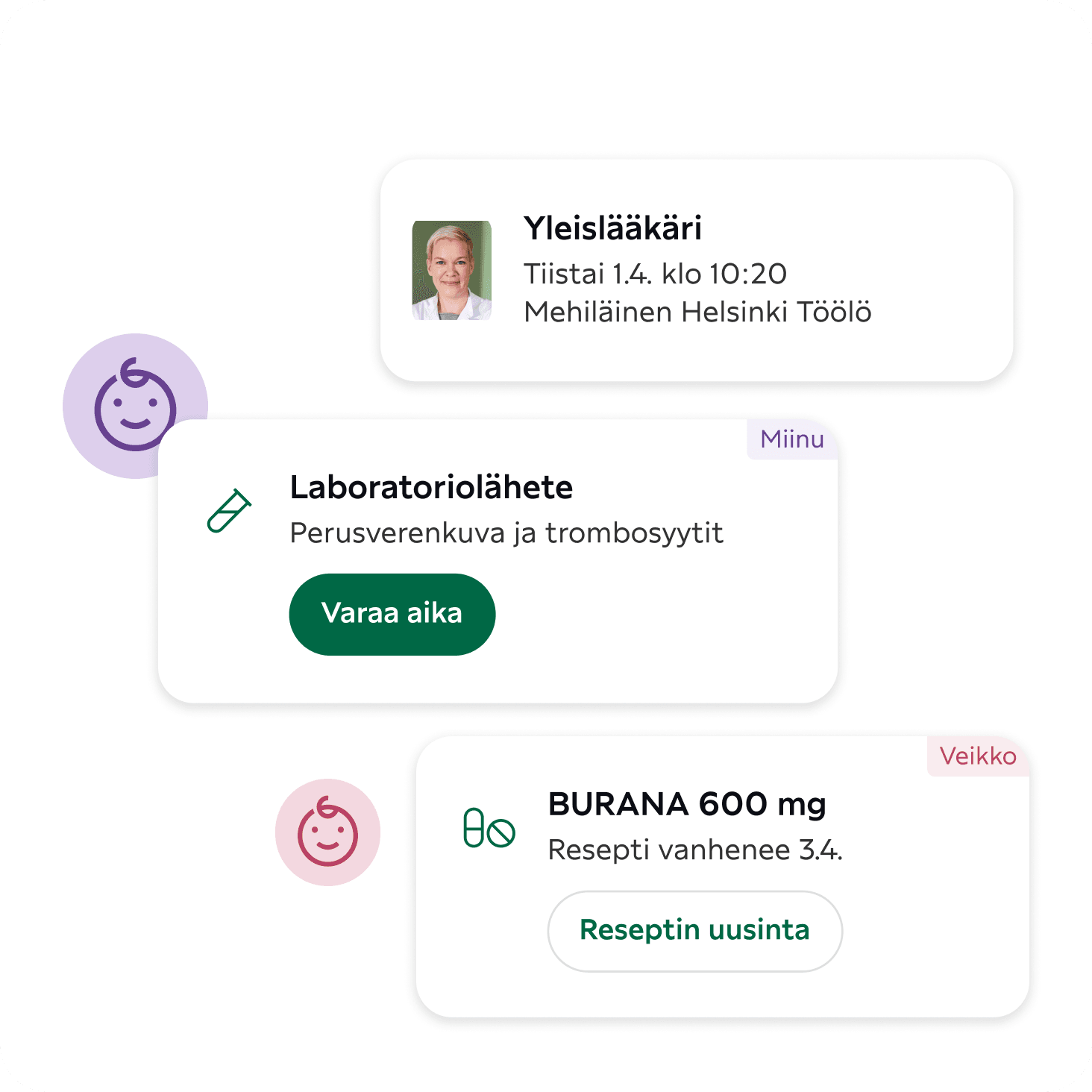 Digiklinikan erilaisia terveystietoja